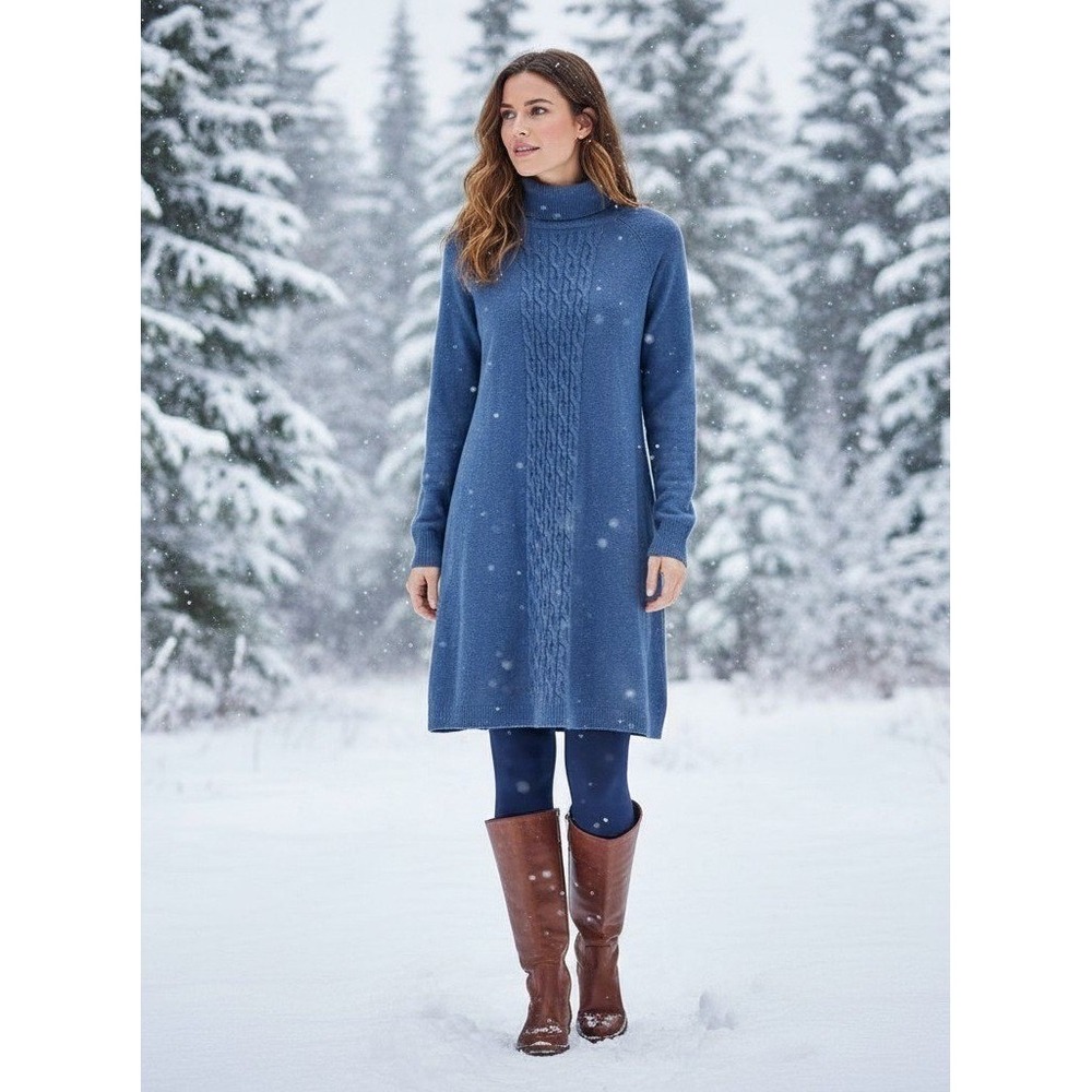 J Jill Sweater Dress Women S Blue Twilight Cable Knit Turtleneck Cotton NEW NWT